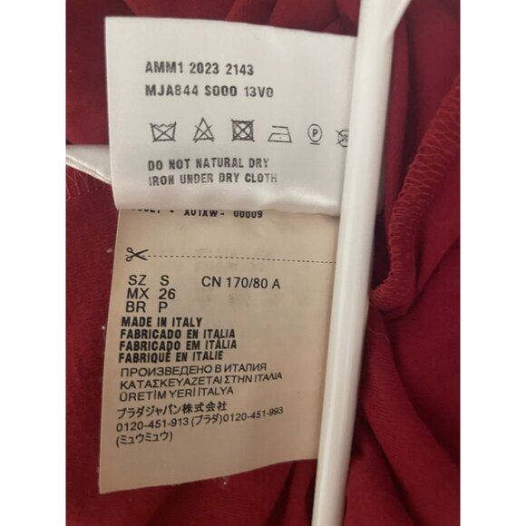 Miu Miu Womens Red Long-Sleeve Crewneck T-Shirt With Logo Patch Lightweight Casu - Picture 9 of 13